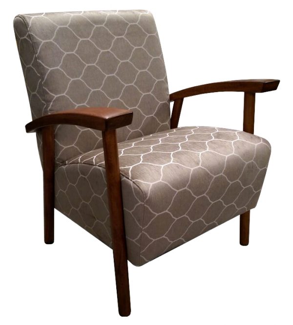 Isa Australian made armchair with timber arms in patterned fabric